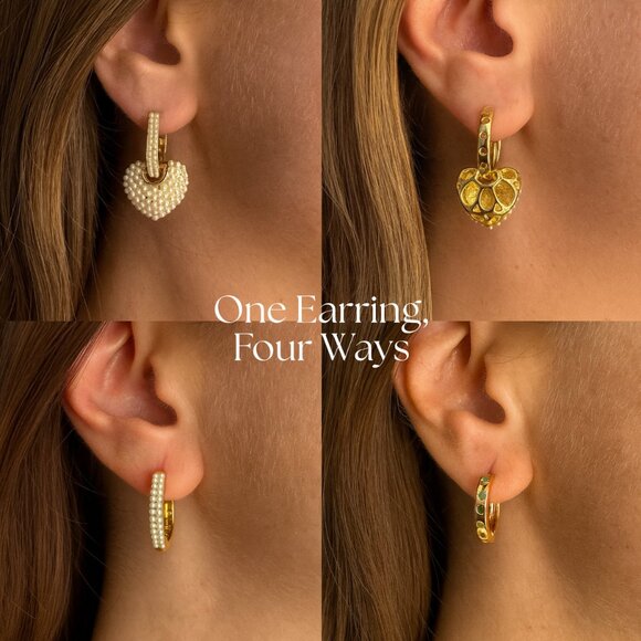 Jewelry - "Violet" 4 in 1 Pearl Heart Hoop Earrings